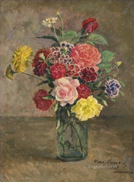 ガラス瓶に入ったバラとカーネーションのある静物 イリヤ・マシュコフ 花 印象派 Oil Paintings